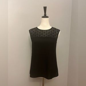 Banana Republic Sleeveless Black Blouse With Embroidered Lace Detail - Size 2
